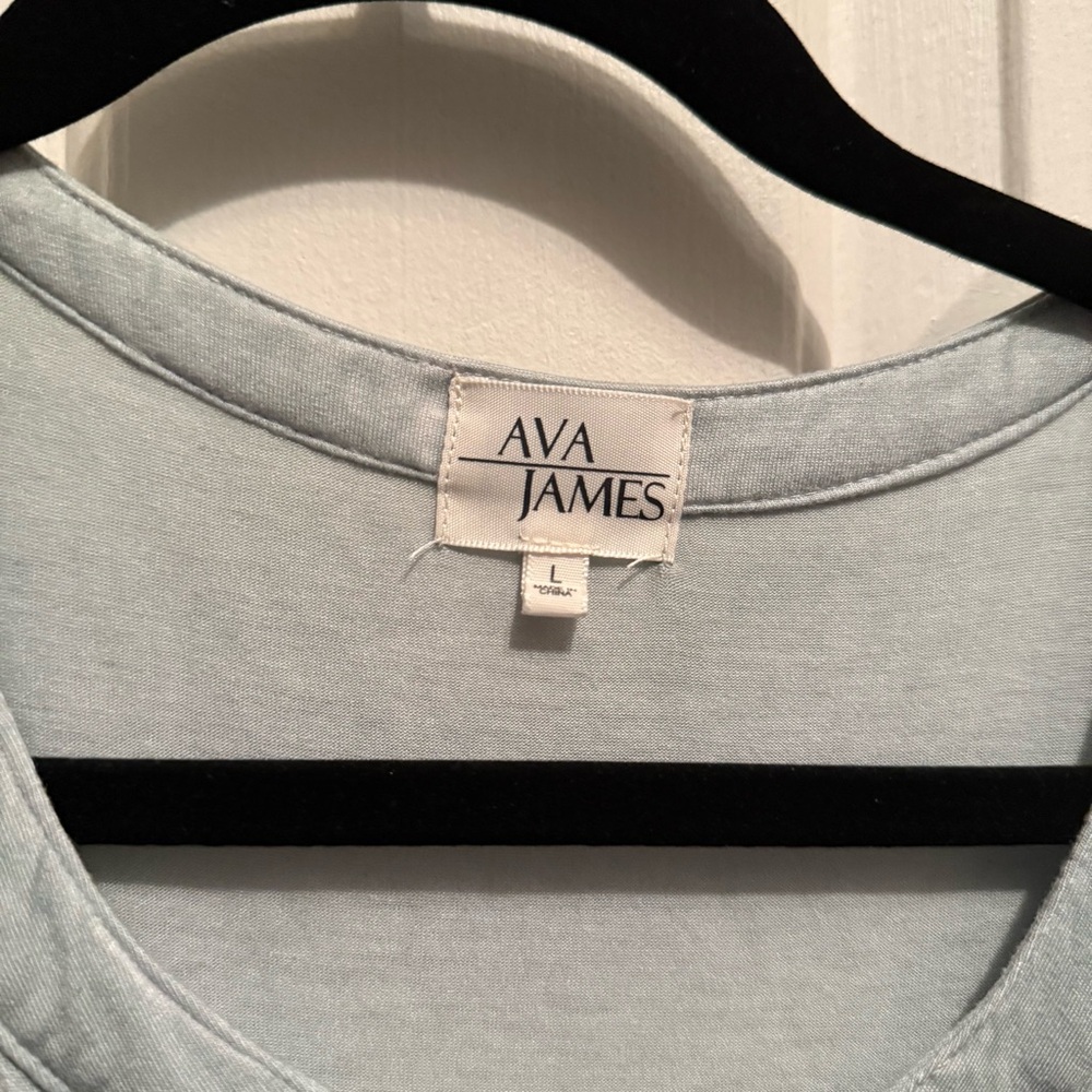 Ava James L Light Blue Empire V-Neck Cottagecore Feminine Top - Picture 4 of 7